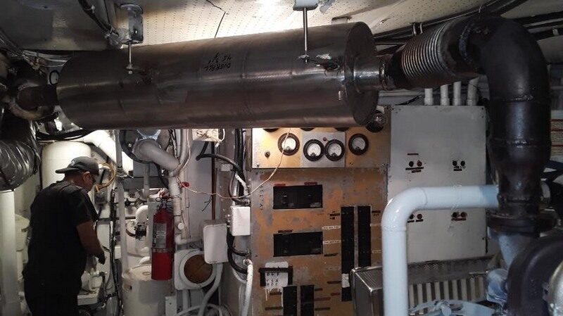 Boat exhaust piping and muffler after weld repair