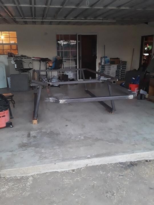Custom ladder rack frame in progress in the garage