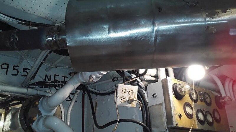 Freshly welded boat engine exhaust and muffler